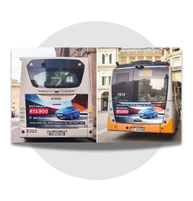 La campagna si sviluppa sui vettori del trasporto pubblico locale, sfruttando il posizionamento posteriore (retrobus), ottimale per la massima leggibilità da parte di chi guida e dei passanti